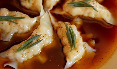 KYLIE KWONG'S SPANNER CRAB AND GINGER DUMPLINGS WITH SICHUAN CHILLI OIL