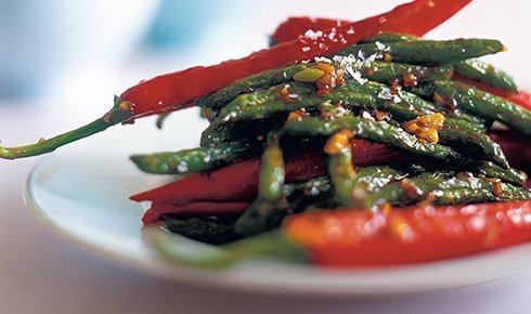KYLIE KWONG'S SPICY DRY-FRIED GREEN BEANS WITH HOISIN SAUCE AND GARLIC