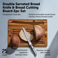 Double Serrated Bread Knife & Bread Cutting Board Set 2 Piece