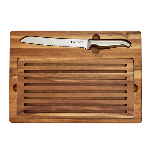 Double Serrated Bread Knife & Bread Cutting Board Set 2 Piece