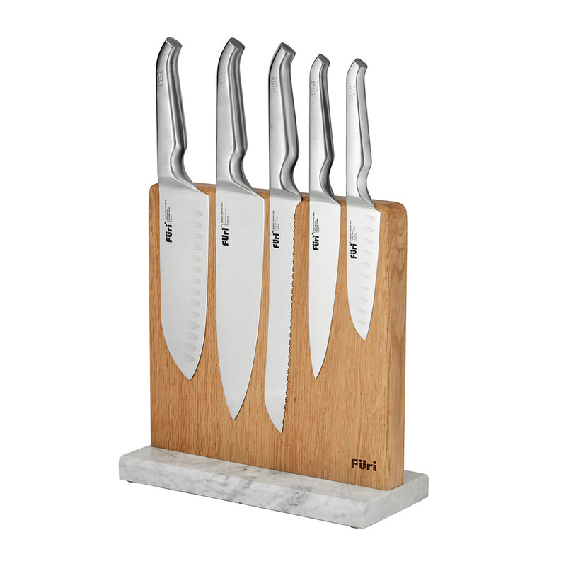 Magnetic Marble Knife Block Set 6 Piece White