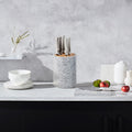 Round Marble Knife Block Set 6 Piece White