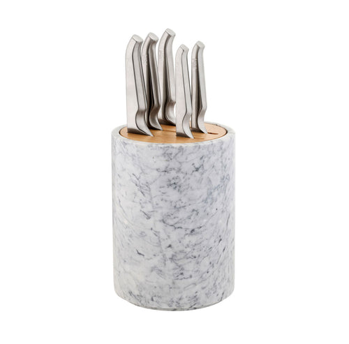 Round Marble Knife Block Set 6 Piece White